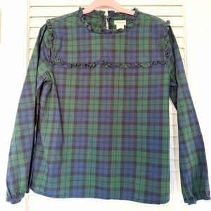 Crewcuts Navy Green long sleeve blouse plaid size 10-12